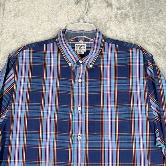 Bonobos Shirt Mens XL‎ Blue Purple Button Up Preppy Casual Cabincore Colorful - Picture 4 of 8